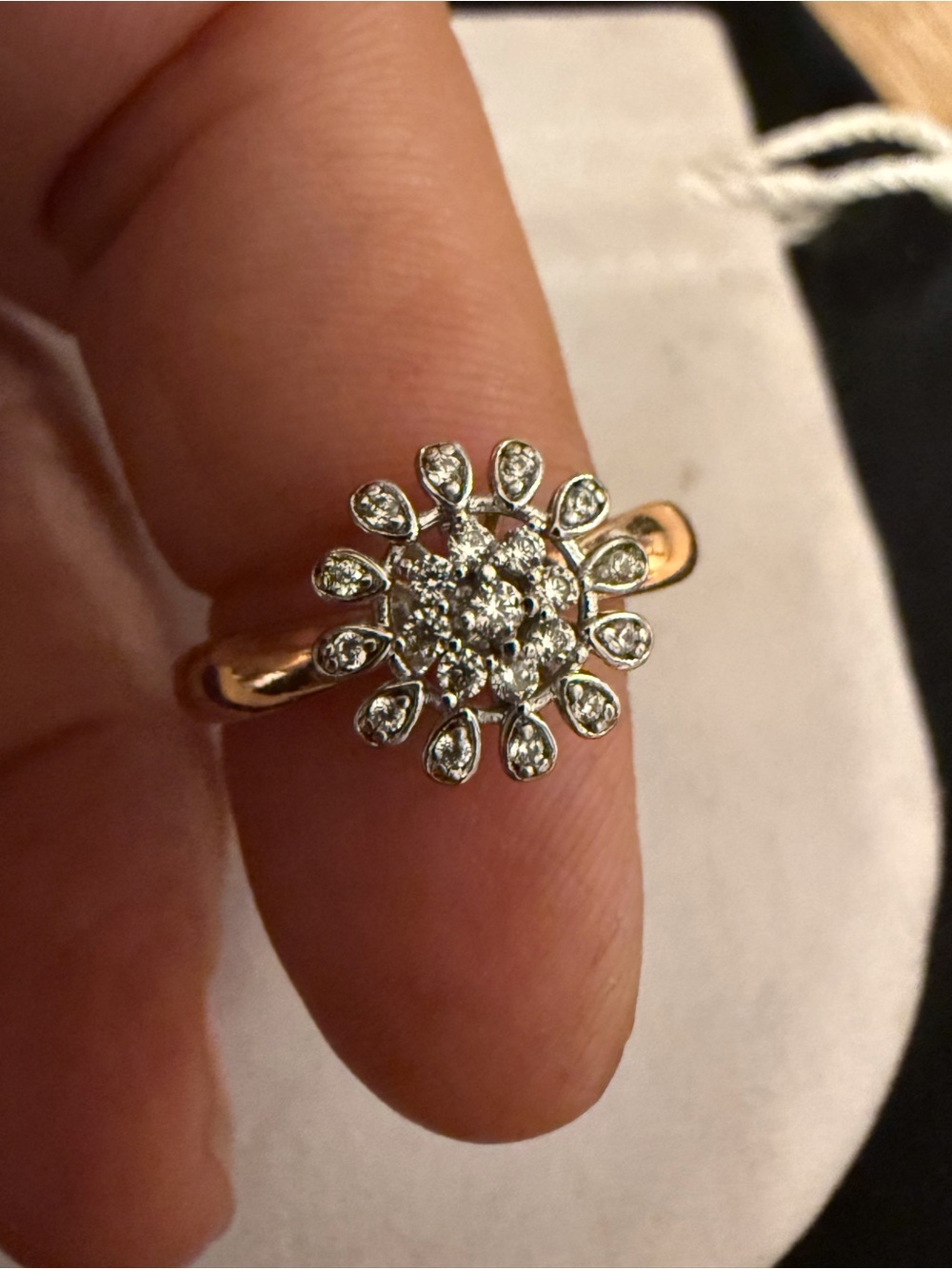 Diamond Halo Floral Ring in Gold